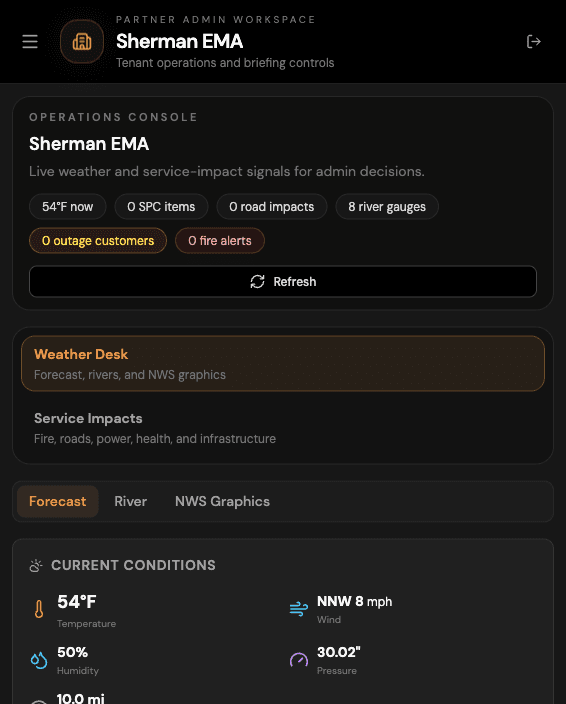 StormVia operations console screenshot